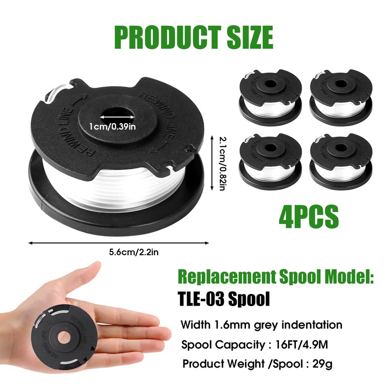 unillea 4Pcs Strimmer Spool Line, Φ1.60mm 4.9m Trimmer Replacement Double