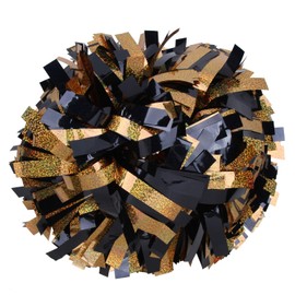 Cheerleading Pom Poms Metalic Holographic Cheerleader with Baton Handle 6 inch 1 Pair 2 Pieces (Black/Yellow Gold)