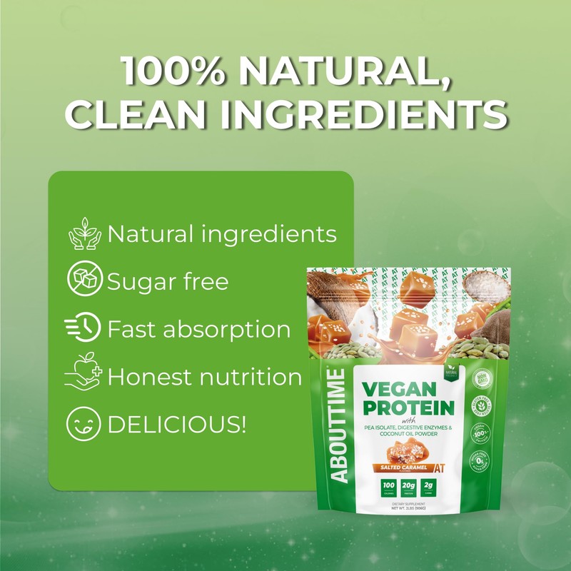 About Time Vegan Protein Powder 20g Salted Caramel, Natural Ingredients,