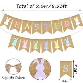 Doumeny 2 banderines coloridos de arpillera de Pascua, guirnalda de conejo, guirnalda de conejo colorida, guirnalda rústica de feliz Pascua, pancarta de fiesta de primavera para chimenea, suministros de fiesta de pared
