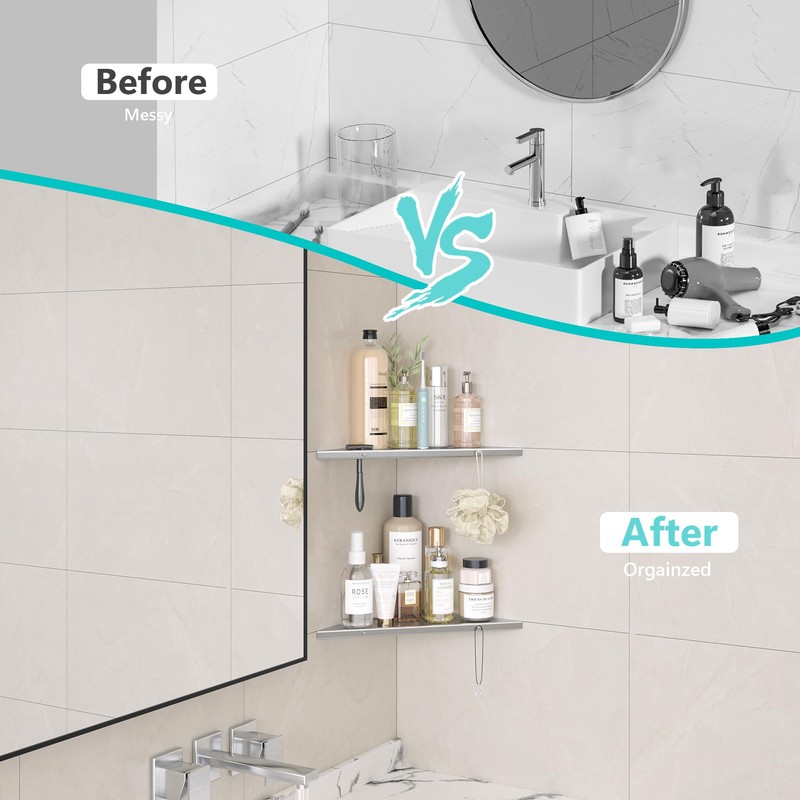 Qeke 10" Bathroom Corner Shelf, 2 Pack Recessed Shower Shelf