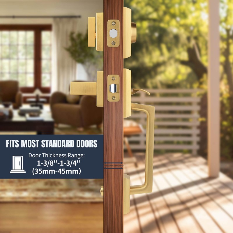 LOQRON Brushed Gold Front Door Handleset Heavy Duty Gold Door