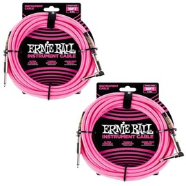 Ernie Ball Juego de cables trenzados para instrumentos rectos/angulares, longitud de 18 pies en rosa neón (P06083), paquete de 2