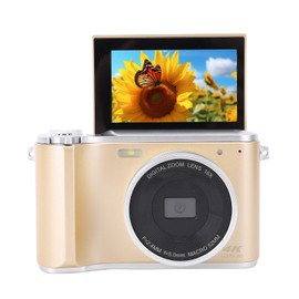 4K Digital Camera with 3 Inch Flip Screen & Wide Angle Lens, 64MP Autofocus Vlogging Camera for Photography and Video, 16X Zoom Anti-Shake Portable Camera for Teens Adult (Gold)