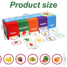 Frienda My Plate Food Box and Nutrition Roll Stickers Set with 5 Rolls of 200 for Each Food Group Teaching and Learning Supplies Nutrition Stickers Incentives and Rewards for Health Fairs