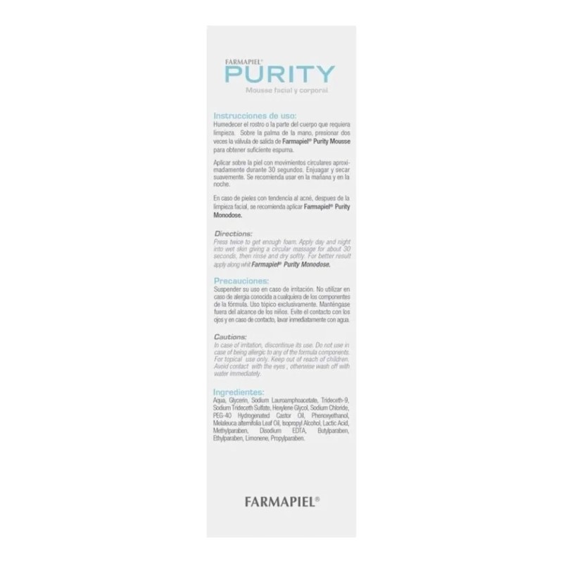Purity Dermolimpiador Espuma Ácido Láctico 160ml Piel Grasa Antiacné