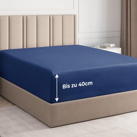 Fitted Sheet 200 x 200 cm Navy Blue 40 cm Base Height - Luxury Fitted Sheet for Single Bed - Fits Mattresses up to 40 cm Height - Soft, Wrinkle-Free and Breathable Bed Sheet - Single Pack
