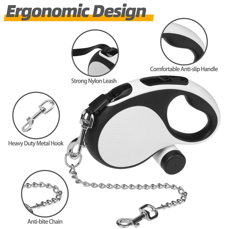 PUPTECK Retractable Dog Leash with Chew Proof Chain, 360°Tangle-Free Pet
