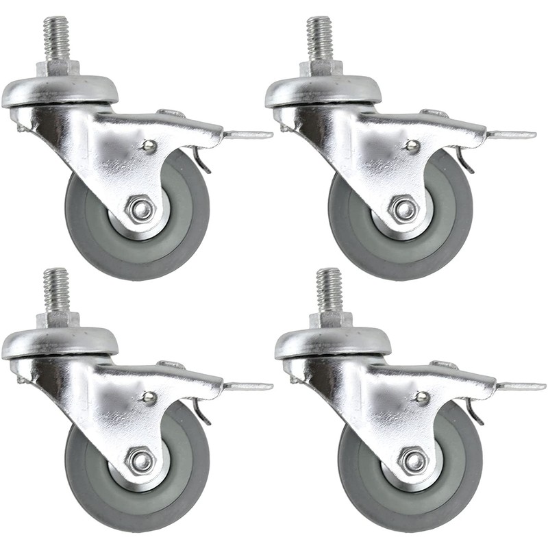 SPARES2GO Universal Braked Swivel Castor Trolley Wheels M10 Screw Mini