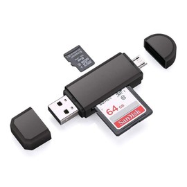 NDOOL Lector de Tarjeta USB 2.0, Micro USB, 2 en 1 Card Reader Compatible Tarjeta Memoria TF, SD y Micro SD, Black