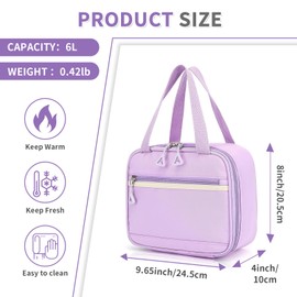 PIG PIG GIRL Lunch Bag for Women Men Tote Bags Reusable Insulated Lunch Box for Women Large Capacity Reusable Insulated Cooler Lunchbag for Work School Picnic Travel, Purple