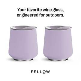 Fellow Ruby Wine Tumbler Set of 2 - ​​Insulated Stainless Steel Wine and Cocktail Tumblers with Ceramic Interior and Swivel Pebble Lid - 12 oz, Peri Twinkle