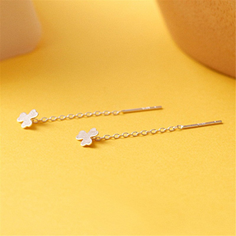 Sterling Silver Pull Through Clover Shamrock Threader Dangle Earrings