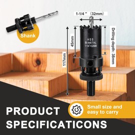 1 1/4 inch Hole Saw Drill Bit for Metal and Wood, M42 Bi-Metal Hole Cutter with 1.5” Cutting Depth for Plywood, Fiberglass, Acrylic, Drywall and Sheet Steel
