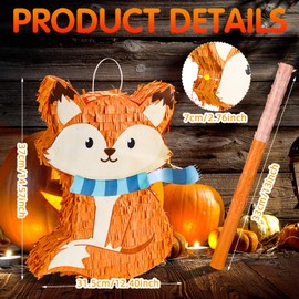 Jerify Fox Piñata Autumn Fall Piñata Thanksgiving Party with a Blindfold and Bat and Confetti for Autumn Thanksgiving Decor Photo Prop Party Game