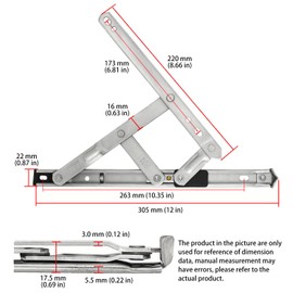I-EASYDWW Window Hinges, Casement Winodw Hinges, Window Stays, Window Latch Lock, Window Brace, Friction Stay Hinges, Stainless Steel, 3mm Thickness, 22mm Groove Width, SUS304, 12 Inch, 1 Pair