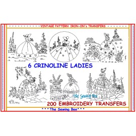 THE SEWING BEE 200 ~ 6 Crinoline Lady - Ladies Embroidery  IRON-ON Transfers Patterns