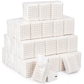 NatNarr 50 Pack Pocket Tissues, 3 Ply Ivory Gingham Travel Tissues