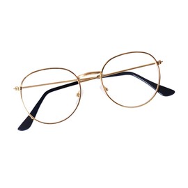 JoXiGo Unisex Reading Glasses Gold +1.5 Men Women Retro Vintage Metal Frame Clear Lens+ Glasses Strap