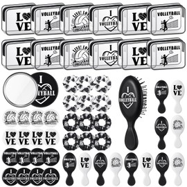 SilTriangle 48 Pcs Volleyball Gifts for Team Bulk Volleyball Party Favors Include PVC Cosmetic Bags Makeup Mirror Hair Scrunchies Detangling Brush Sports Accessories for Women Players Sports Lovers