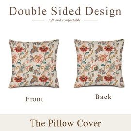 POMOTER Blue Gold Red Coral Tan Jacobean Pillowcases Abstract Red Flower Retro Throw Pillow Cover Case Cotton Linen Decorative Cushion for Couch Bed 20x20Inch