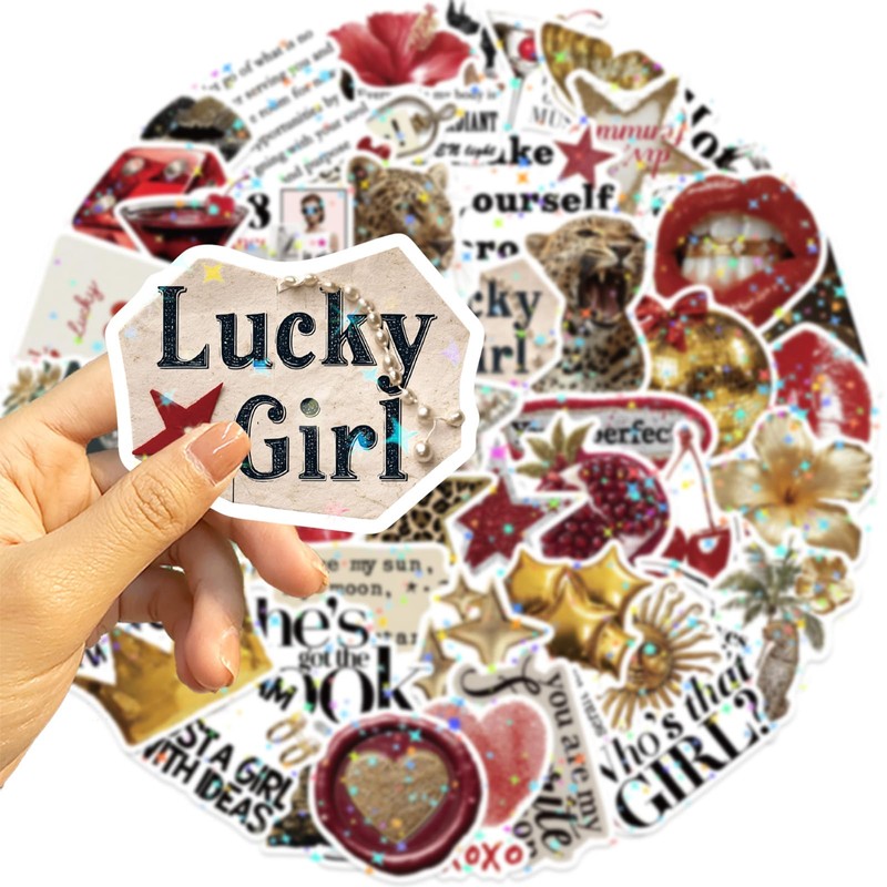 50PCS Downtown Aesthetic Stickers Cool Girls Y2k Stickers(Golden)