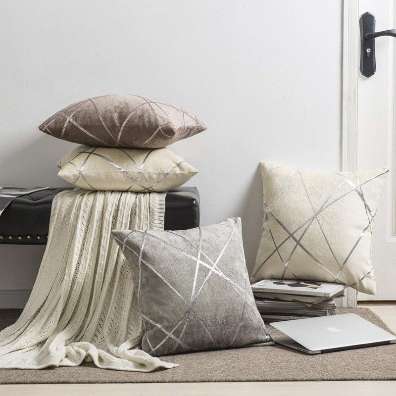 GIGIZAZA Cushion Covers 18 x 18 Inch Silver Grey Square