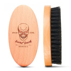 menesia Menesia Boar Bristle Hair Beard Brush for Men, Pocket Travel Men's Wooden Small Soft Beard Brush (Skull)