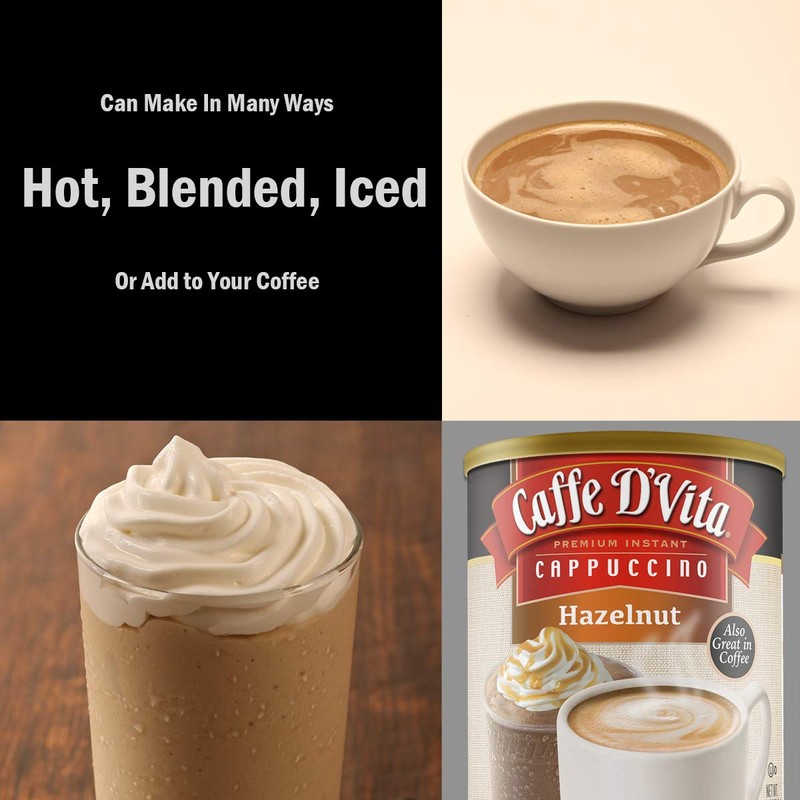 Caffe D'Vita Hazelnut Cappuccino - Instant Coffee Powder Mix, Gluten