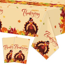 2PCS Happy Thanksgiving Tablecloth 54 X 108 Inch Fall Turkey Plastic Tablecloths Disposable Pumpkin Maple Leaf Table Covers Autumn Rectangle Tablecloth Decor for Thanksgiving Harvest Party Supplies