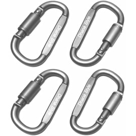 Screw Lock, Shedding Prevention, Carabiner Clip, Nascan, Set of 4, Lightweight, Aluminum Material, Outdoor Holder, Equipment (Silver)