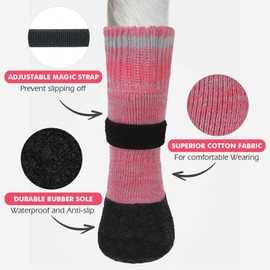 Mihachi Anti Slip Dog Socks, Dog Boots for Hardwood Floors Prevent Licking, Traction Control Waterproof Rubber Sole Paw Protectors for Small Medium Large Dogs, Pink Medium