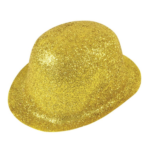 Bristol Novelty BH087 Glitter Plastic Bowler Hat, Unisex-Adult, Gold, One Size