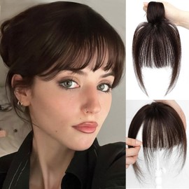 SEA SINGING Bangs Hair Clip in Bangs Real Human Hair Bangs Clip in Hair Extensions Air Bangs Hairpiecesfor Thinning Hair Women Real Hair 360°Clip on Bangs for Daily Wear Dark Brown