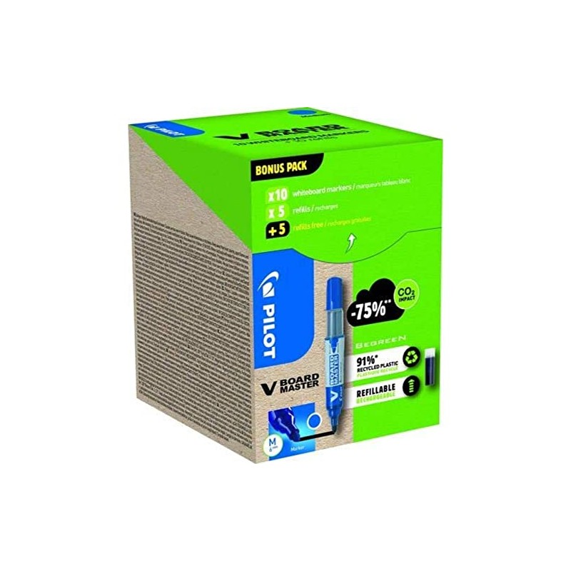 Pilot Greenpack, V-Board Master, Blue, 10 Markers and 10 Refills,
