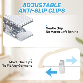 Sishynio Velvet Pants Hangers 20 Pack with Adjustable Clips, Space-Saving Slim Felt Clothes Hangers, Heavy Duty & Non-Slip Flocked Hangers for Pants, Skirts, Dresses and Jeans(Beige)