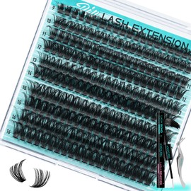 Lash Clusters Kit, Eyelash Extension Kits Diy Cluster Eyelashes Extensions with Bond and Remover Waterproof Lash Applicator Tools for Beginner 200pcs D Curl Mix8-18mm(80D,D-Mix9-16|set)