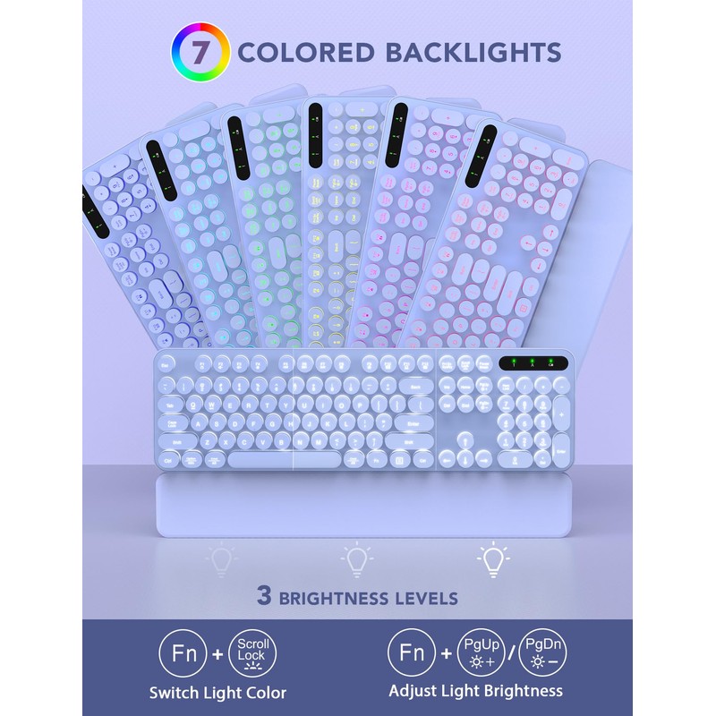 Wireless Keyboard and Mouse Backlit - Typewriter Keyboard with Retro