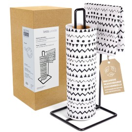 Kitchen Roll Holder Black with Kitchen Roll Washable Reusable Bamboo Kitchen Towels Including Holder Household Paper Reusable Includes Roll Holder Black / White