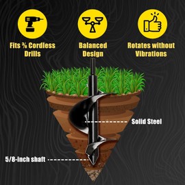 Power Planter Bulb Auger & Bedding Plant Tool - 3"x7" Garden Auger Drill Bit with 3/8" Non-Slip Hex Drive, Hand-Welded Planting Auger Gardening Drill, Earth Auger Digging Tools, Up to 6" Deep (Purple)