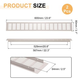 uxcell 2Pcs Door Air Vent Cover, 23.6" x 3" Aluminum Ventilation Grille Decorative Covers Louvered Air Return Vent Cover with Screws for Cabinet Wardrobe Door Wardrobe(Grey)