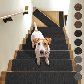 JOYDREAM Non Slip Stair Treads for Wooden Steps Indoor Stair Carpet Treads Peel and Stick Stair Runner Rugs 15 Pack Stair Tread Covers for Kids and Dogs, 8" X 30", Grey Geometry