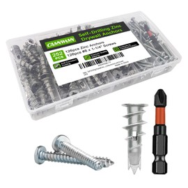 252pcs #8 Zinc Self-Drilling Drywall Anchors, Hollow Metal Wall Anchors and Screws Kit with Cross Groove Drill Bit, 126pcs Heavy Duty Anchors 126pcs #8 x 1-1/4" Screws