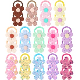 28pcs/set Baby Girl Flower Hair Ties - Elastic Hair Bands with Sequin & Fabric Floral Designs, Assorted Colors Hair Accessories for Toddlers, Infants, Kids