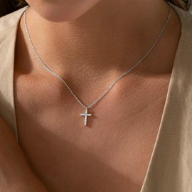HUASAI Dainty Cross Necklace for Women 14K Gold Plated Cubic Zirconia Cross Necklaces for Women Trendy Cross Faith Pendant Necklace Gold Jewelry Christian Gifts