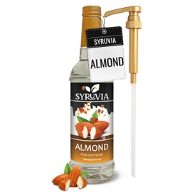 Syruvia Almond Coffee Syrup - 25.4 fl oz Premium Coffee Flavoring Syrup - Kosher Syrups, Gluten Free, No Coloring, Perfect for Drinks, Soda, Shakes, Desserts, and More With Pump