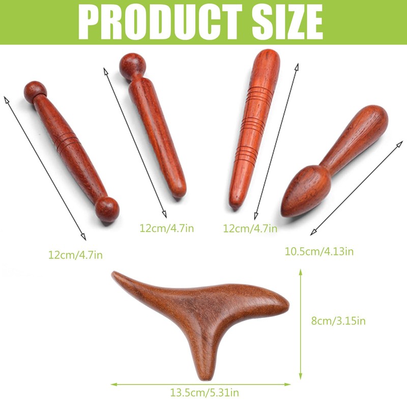 Set of 4 Wooden Massage Tools, Triangle Massager, Trigger Point