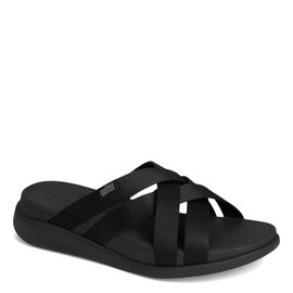 FitFlop Women's F-Mode Go Webbing Flatform Strappy Slides Wedge Sandal, All Black, 9