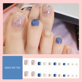 MISS MUMU ネイルチップ 足 24枚入 ネイルチップ ショート 春夏 シンプル かわいい 人気 ネイルシール 花嫁ネイル 光沢 つけ爪 成人式 結婚式 入学式 卒業式 パーティー できます フット用(夢-J0254)