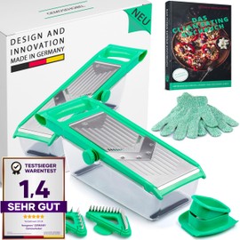 freegreen® Germany Fruit and Vegetable Slicer Made of Stainless Steel with V-Blade and Collection Container, Includes Vegetable Holder for Perfect Fruit & Vegetable Slices as well as Julienne Strips